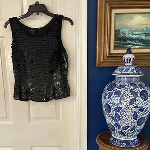 Women’s Chaudry Black Sequin Sleeveless Silk Top Size Medium